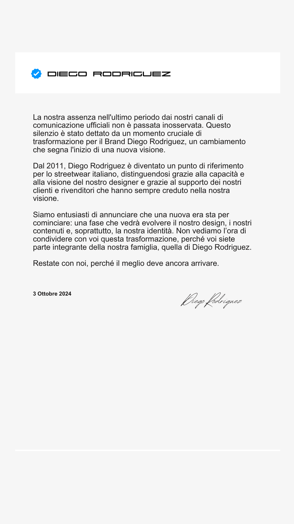 Un Nuovo Inizio per Diego Rodriguez: La Trasformazione del Nostro Brand